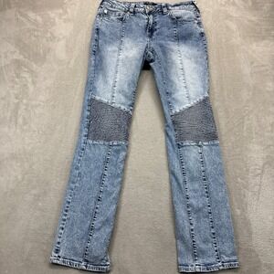 True Religion Jeans Women's 30 BILLIE Mid Rise‎ Straight Acid Wash Moto Denim